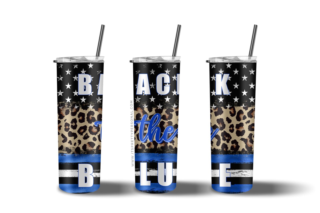 #379 CLEAR- 20oz - Back The Blue 9.4" x 8" Pattern Vinyl Wrap